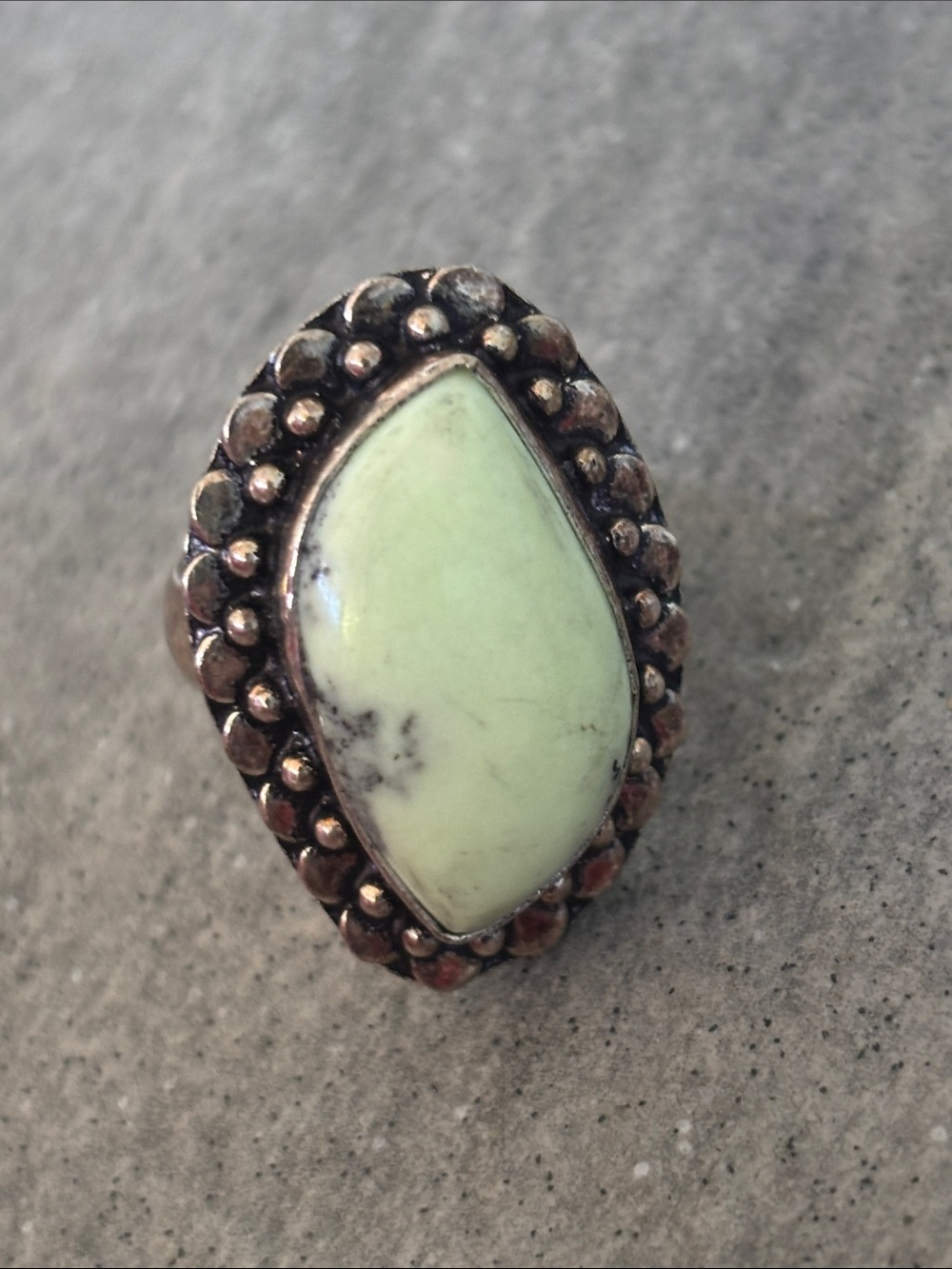 Sterling-Style Green Turquoise Teardrop Ring